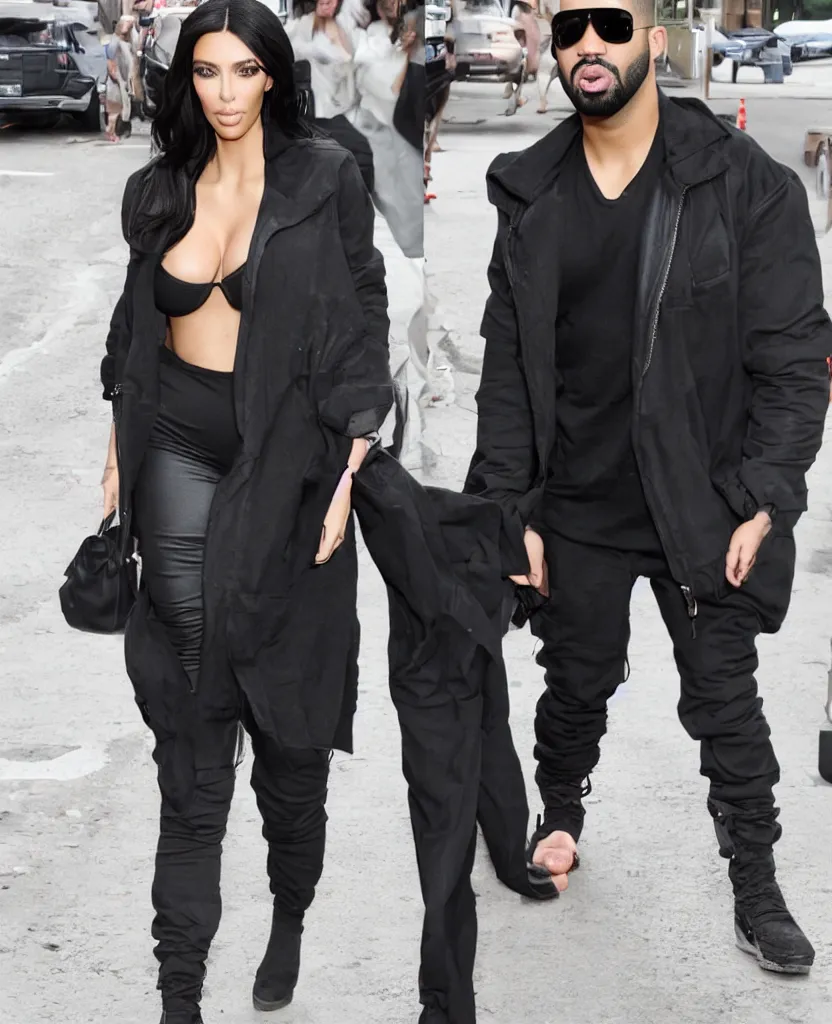 Image similar to a genetic combination of kim kardashian and drake, paparazzi photograph, 8 k