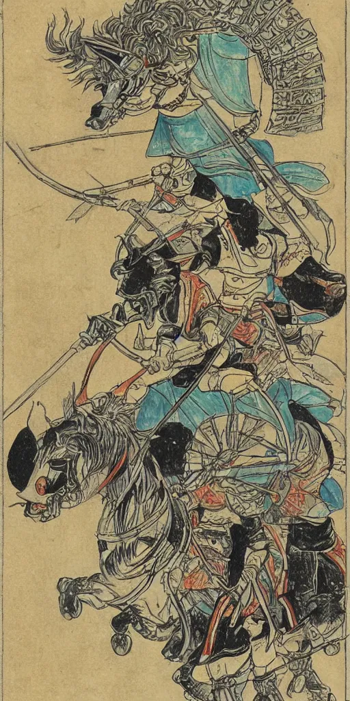 Image similar to man riding a chariot colored and drawn by Shuichi Shigeno