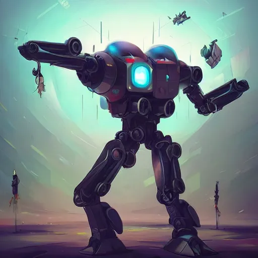 Image similar to weaponized combat mecha in the style of beeple and cyril rolando