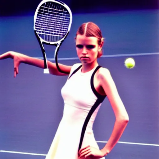 Prompt: a tennis dress designed by H.R. Giger. fashion show style.