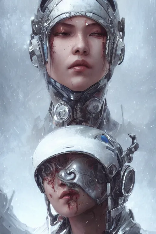 Prompt: ultra realistic illustration, snowy, asian bloodied face, hacknaut cyberpunk, sci - fi, fantasy, intricate, elegant, highly detailed, digital painting, artstation, concept art, smooth, sharp focus, illustration, art by artgerm and greg rutkowski and alphonse mucha