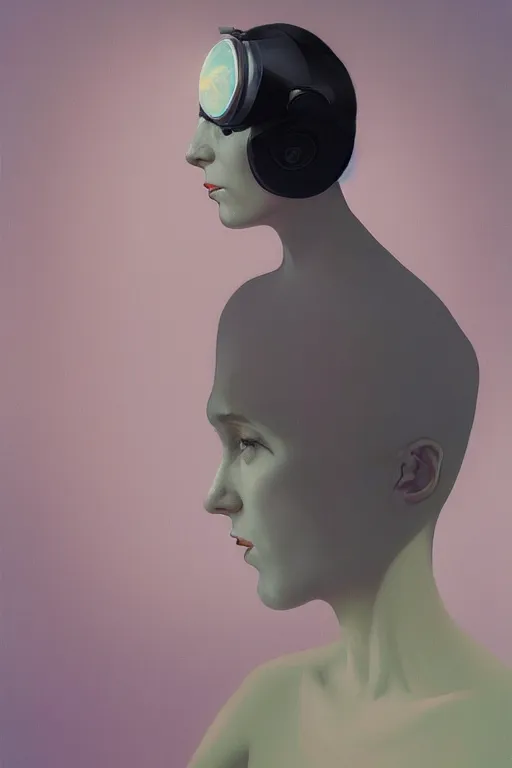 Image similar to woman wearing oculus and digital glitch head edward hopper and james gilleard, zdzislaw beksisnski, higly detailed