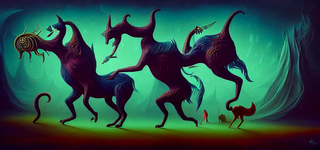 Image similar to strange mythical beasts of whimsy, surreal dark uncanny painting by ronny khalil