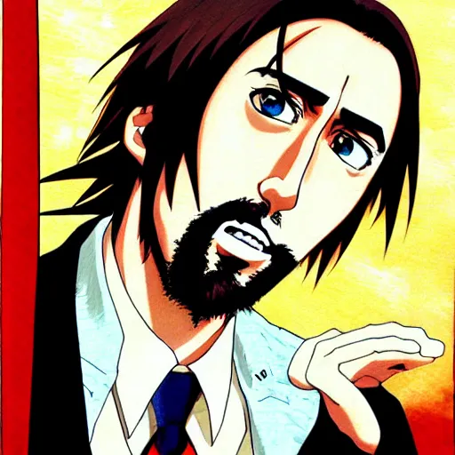 Prompt: anime portrait painting of nicholas cage by hayao miyazaki, katsuhiro otomo, akira toriyama, satoshi kon, eiichiro oda, hideaki anno