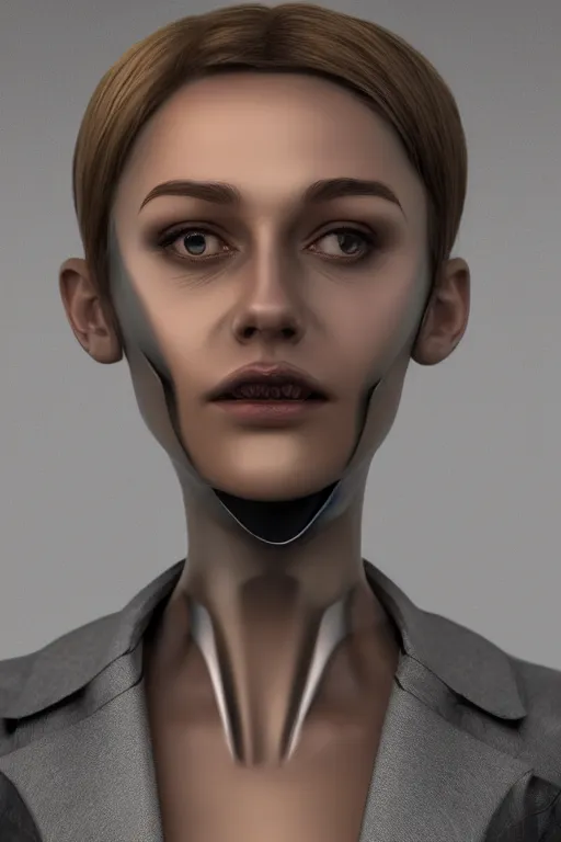 Image similar to robot with human face, female head, woman human face, human face realistic, human head, cyborg frame concept, cyborg by ales-kotnik, sci-fi android female