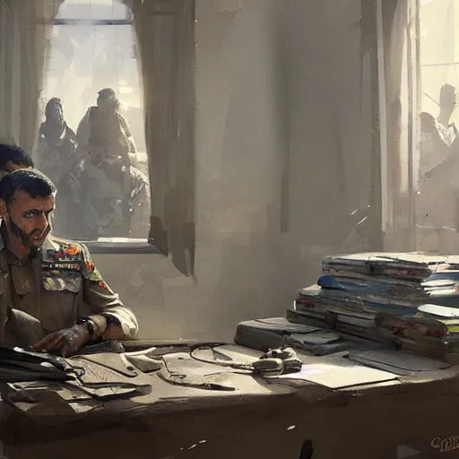 Image similar to a kurdish general in his office making a plan by greg rutkowski