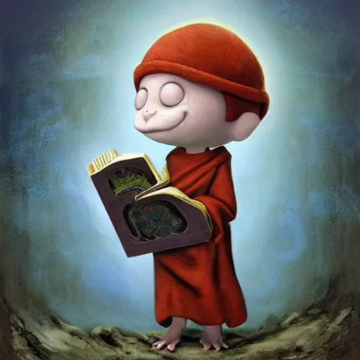 Prompt: a frog monk cleric reading his book, fantasy concept art by nicoletta ceccoli, mark ryden, lostfish, max fleischer