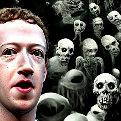 Prompt: horror portrait of mark zuckerberg inside a nightmare, terrifying, high detail, hyperreal