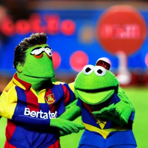 Prompt: xavi hernandez and joan laporta as a muppet