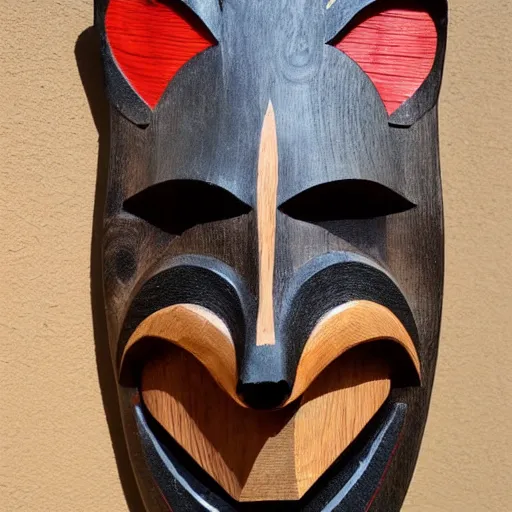 Image similar to wooden tiki mask of a fox spirit