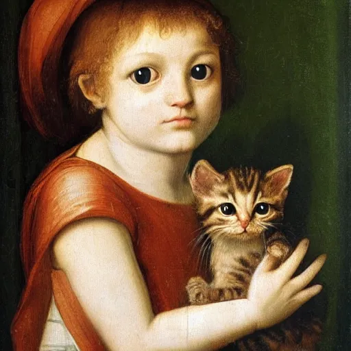 Prompt: Renaissance painting portrait of a kitten