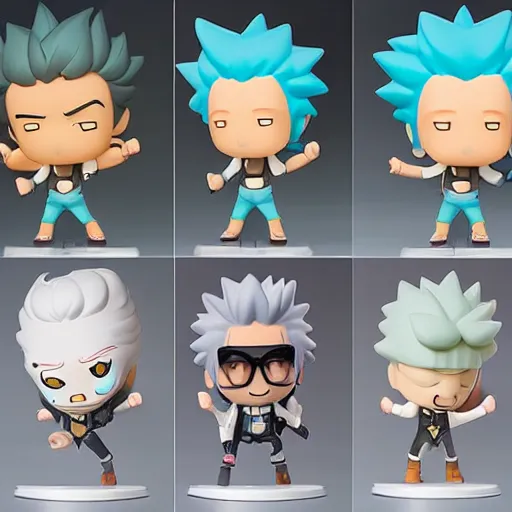 Image similar to high quality portrait flat matte painting of rick sanchez in the style of nendoroids, flat anime style, thick painting, medium close-up