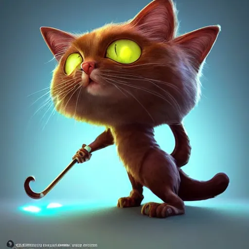 Image similar to super cute fantasy cat warrior 3D concept art by gediminas Pranckevicius and todd mcfarlane, anthropomorphic, glowing effect, ornate, dynamic, centered, sharp focus, beautiful detailed, face very realistic, Game Art!!, hyper detailed, no background, cartoon, cinematic, raytrace, Trend on artstation, C4D