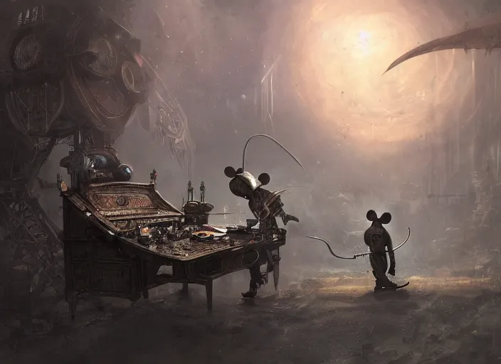 Prompt: ashigaru steampunk mouse, hard focus, art station, by jessica rossier and hr giger, cinematic
