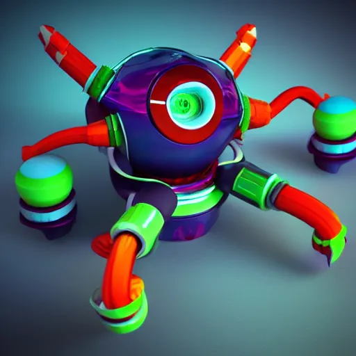 Image similar to a colorful robot octopus, 3 d render, octane engine, artistic fantast background