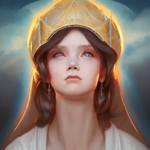 Image similar to portrait of a holy angelic pope little girl, heavenly rays, art by artgerm and greg rutkowski and sakimichan, trending on artstation