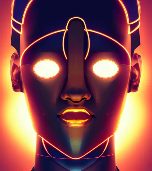 Image similar to symmetry!! egyptian god of technology, solid cube of light, hard edges, product render retro - futuristic poster scifi, lasers and neon circuits, brown skin handsome egyptian god, intricate, elegant, highly detailed, digital painting, artstation, concept art, smooth, sharp focus, illustration, dreamlike, art by artgerm