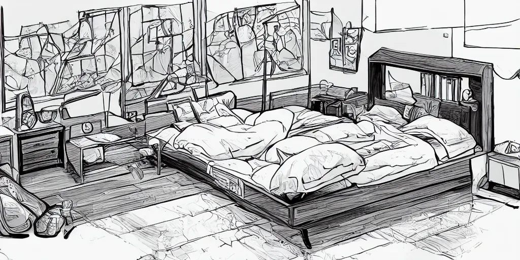 Prompt: anime digital drawing of a comfy bedroom