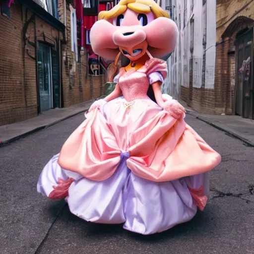 Image similar to photo of princess peach posing in the street