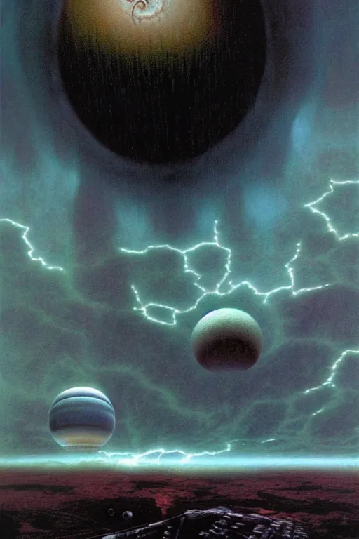 Image similar to terrifying storm clouds over alien planet by thomas ligotti and wayne barlowe