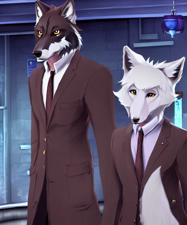 Prompt: furry - wolf - detective - fursona uhd ue 5 visual novel pc game screenshot