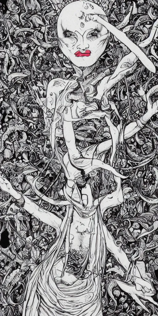 Image similar to the fool tarot, black and white matte painting, James Jean