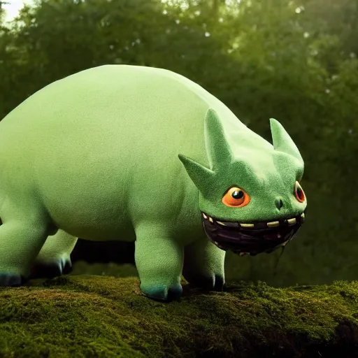 Prompt: national geographic professional photo of william defoe cosplaying bulbasaurus pokemon, award winning