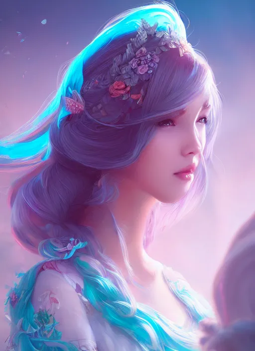 Prompt: beautiful girl with long turqoise hair, cute, intricate, highly detailed, digital painting, trending on artstation, concept art, smooth, sharp focus, backlit, rim light, vivid colors, illustration, unreal engine 5, 8 k, art by rossdraws