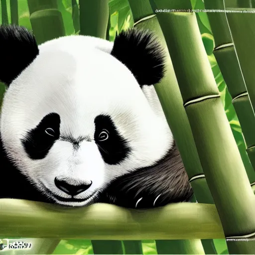 Image similar to A baby panda sleeping in a bamboo forest by studio ghibli, highly detailed body, peaceful atmosphere , digital art , highly detailed , high contrast, beautiful lighting, award winning , trending on art station, photorealistic, 8k