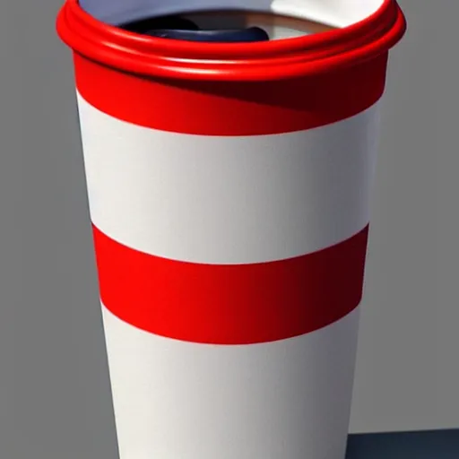 Image similar to white paper cup with red strip!!!, hyperrealistic, highly detailed, cinematic, volumetric sunlight, beautiful, cgssociety, artstation, 8 k, oil painting by greg rutkowski, by artgerm, by wlop