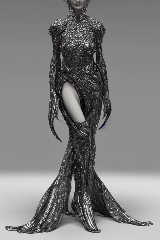 Image similar to a highly detailed metahuman render portrait of an alien goddess kate moss in iris van herpen dress schiaparelli in diamonds and jewelry in style of alphonse mucha trending on artstation made in unreal engine 4