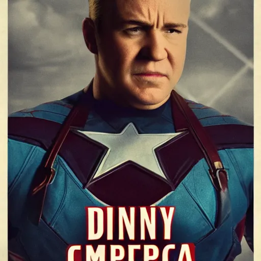 Prompt: high quality film poster of danny divito as captain america