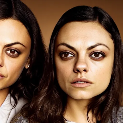 Prompt: Selfie photograph of Mila Kunis and Mila Kunis, golden hour, 8k, photographed by Erwin Olaf