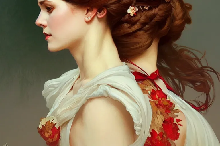 Image similar to Sensual beautiful perfect Polish woman in Polish traditional dress, portrait, elegant, intricate, digital painting, artstation, concept art, smooth, sharp focus, illustration, art by artgerm and greg rutkowski and alphonse mucha