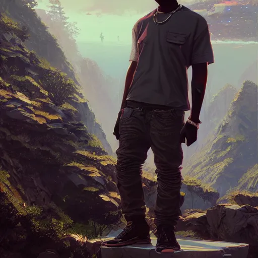 Image similar to highly detailed portrait kanye west holding glock gta v stephen bliss unreal engine fantasy art by greg rutkowski loish rhads ferdinand knab makoto shinkai lois van baarle ilya kuvshinov rossdraws tom bagshaw global illumination radiant light detailed intricate environment