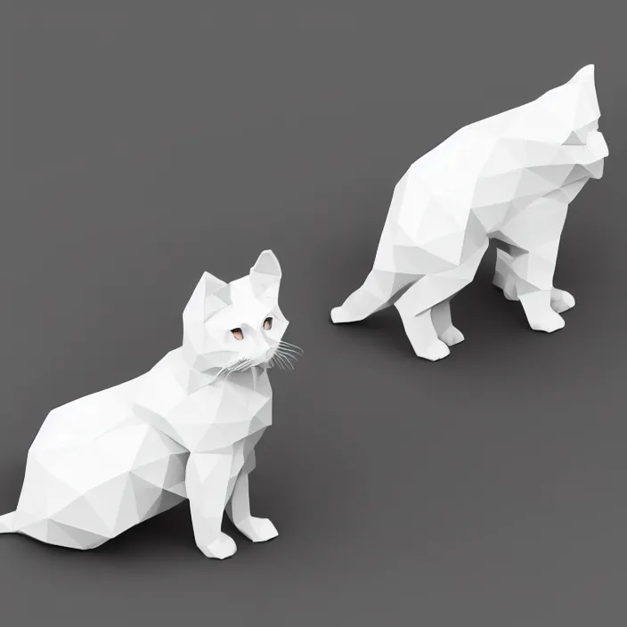 Image similar to low polygon, 3 d render, cat with black and white fur, isometric view, white background, high definition