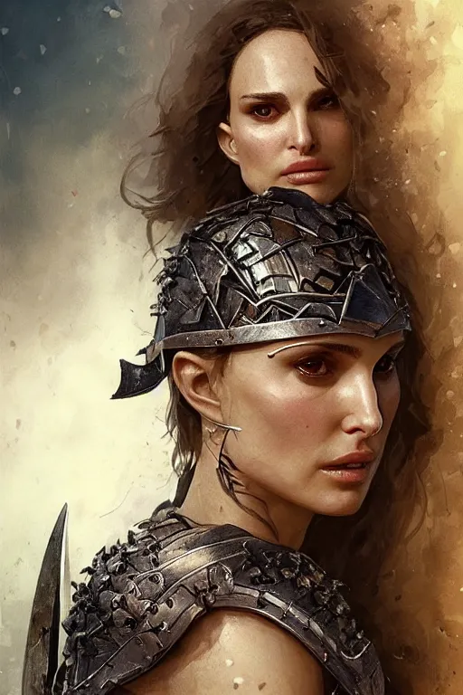 Image similar to natalie portman, legendary warrior, heroic, lord of the rings, tattoos, decorative ornaments, battle armor, by carl spitzweg, ismail inceoglu, vdragan bibin, hans thoma, greg rutkowski, alexandros pyromallis, perfect face, fine details, realistic shading photorealism