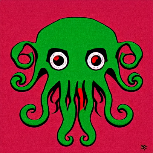 Image similar to a cute cthulhu icon drawn in the style of rockwell kent