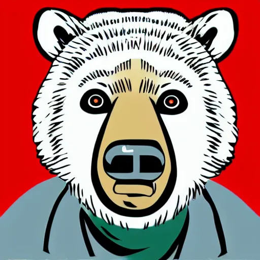 Image similar to pop art headshot of a grizzly bear smoking a joint.