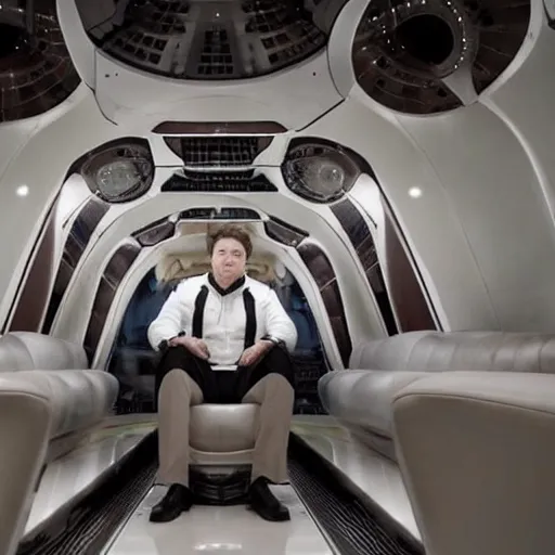 Image similar to elon musk inside a starship rocket, heading to mars