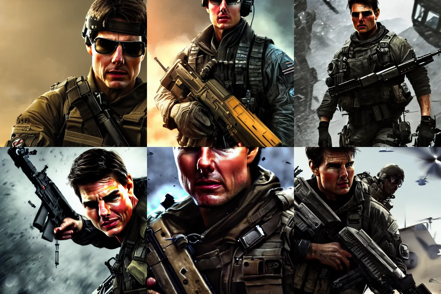 Prompt: tom cruise in call of duty cover, epic, 4 k resolution, extremely detailed, very sharp, artstation, digital art, vibrant