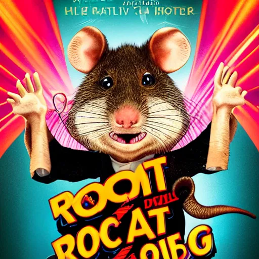 Image similar to movie poster of an anthropomorphic singing rat, starring william dafoe