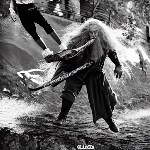 Image similar to gandalf dunking on bilbo baggins, action sports photography, f stop, iso