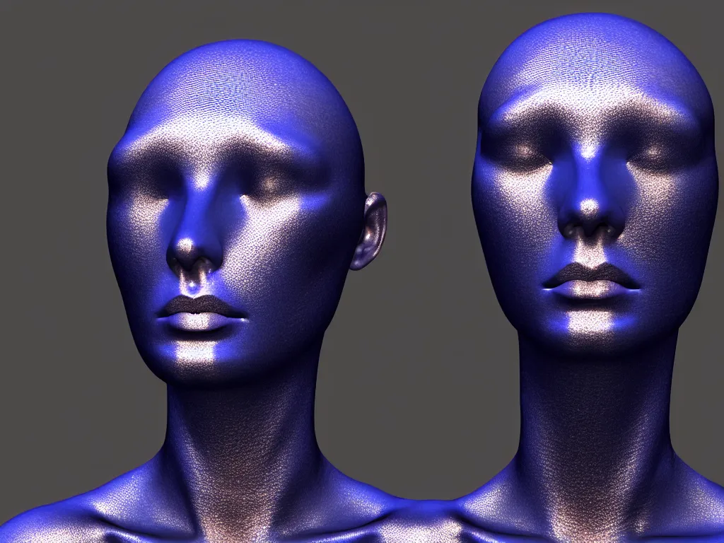 Image similar to a 3 d render of a mannequin head with a beautiful large eastern indigo snake, iridescent scales, 4 k, trending on artstation, award winning, photorealistic, volumetric lighting, octane render,