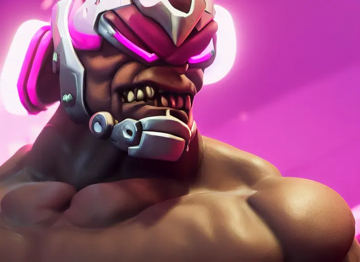 Prompt: doomfist, pink suit, overwatch game, digital art, high detailed, artstation, octane render