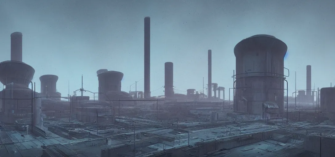 Image similar to futuristic abandoned brutalist power station, sci - fi, digital art by beeple and simon stalenhag