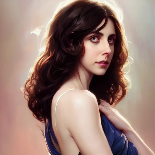 Image similar to beautiful natural Alison Brie, intricate, elegant, highly detailed, digital painting, artstation, concept art, smooth, sharp focus, illustration, art by artgerm and greg rutkowski and alphonse mucha and loish and WLOP