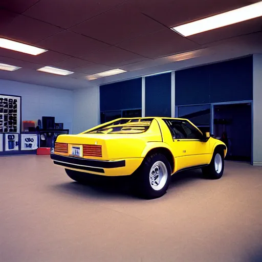 Prompt: 1979 HUMMER BMW M1, inside of an auto dealership, ektachrome photograph, volumetric lighting, f8 aperture, cinematic Eastman 5384 film