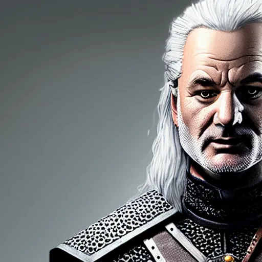 Prompt: bill murray as geralt of the witcher, promotional art