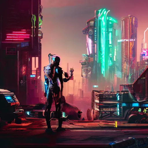 Image similar to cyborg hyena in cyberpunk 2 0 7 7, wires and neon lights, realistic highly detailed video game concept art,